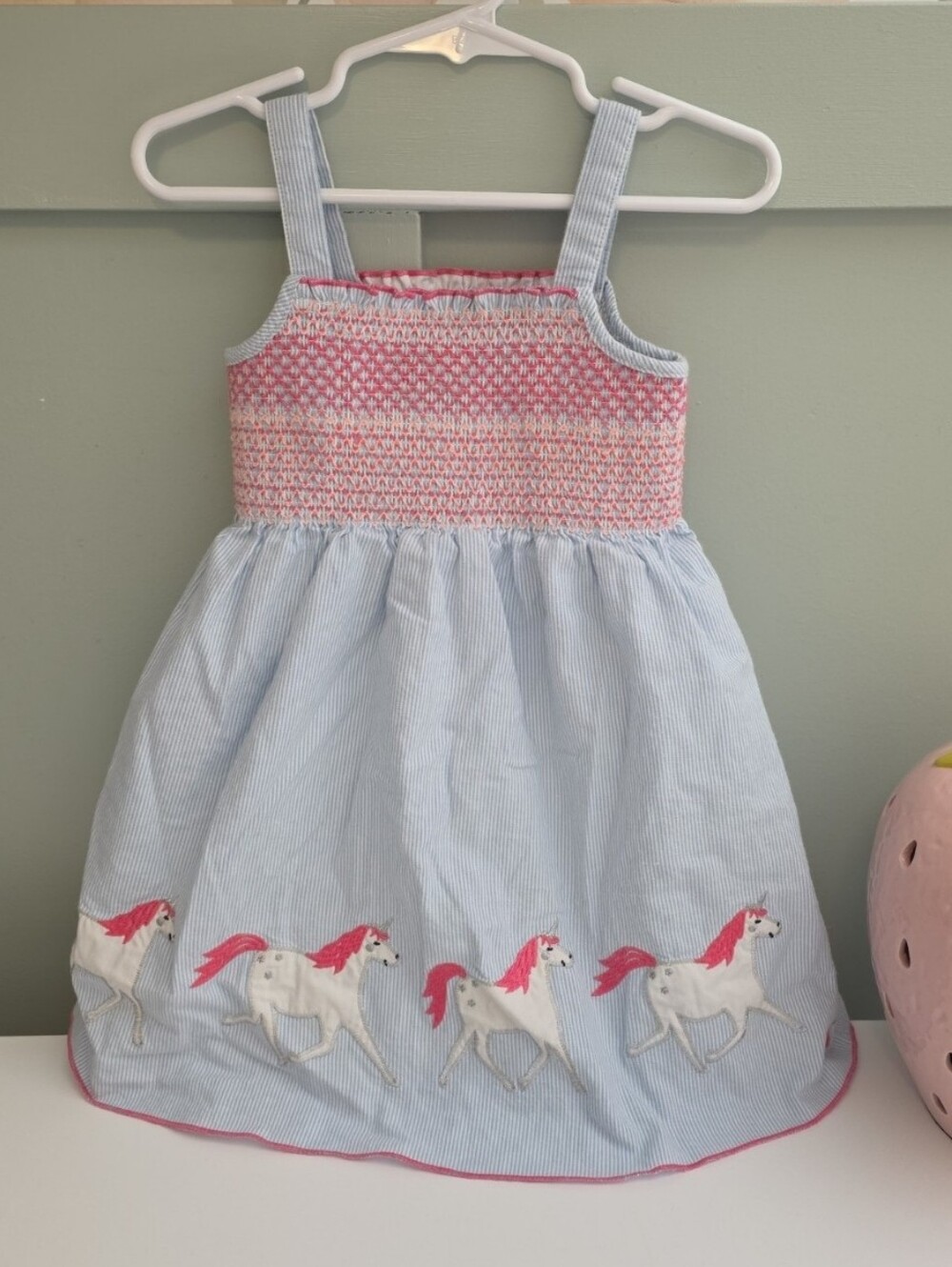 Joules 2 Years Or 2t Light Blue Sundress w/ Pink Smocked Top & Unicorns European